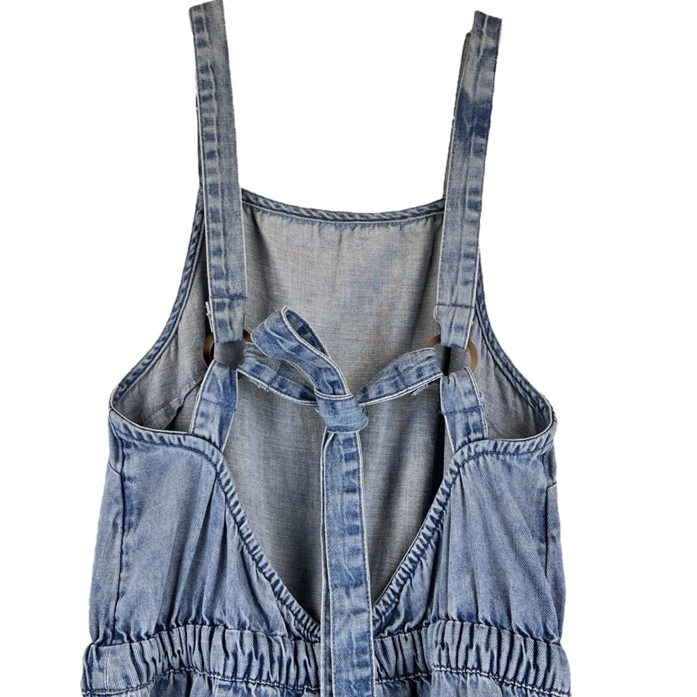 American Eagle Outfitters Blue Denim Romper Light Wash Ruffle Hem Sz S - Picture 5 of 10